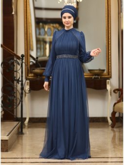 Efsane İndigo Abiye Elbise
