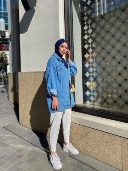 Oversize Kot Buz Ceket Mavisi