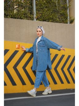 Yıpratmalı Kot Buz Ceket Mavisi