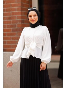 Önden Bağlamalı Beyaz Bluz