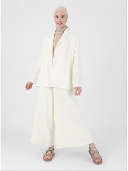 Çift Kapama Keten Off White Ceket