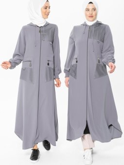 Gri Kapüşunlu File Detaylı Ferace