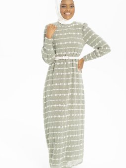 Mint Yeşil Çiçek Nakışlı Ve Hasır Kemerli Yeşili Elbise