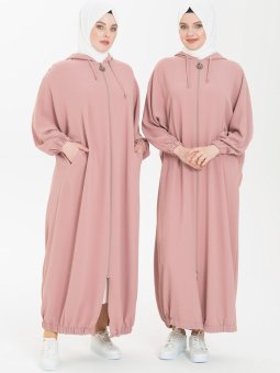 Pudra Kapüşonlu Yarasa Kol Ferace