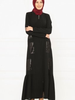Siyah Payet Detaylı Ferace