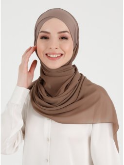 Boneli Çapraz Şifon Koyu Vizon Şal