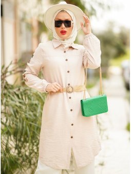 Kolları El İşleme Nakışlı Hasır Kemerli Taş Tunik