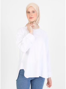 Bisiklet Yaka Basic Poplin Off White Bluz