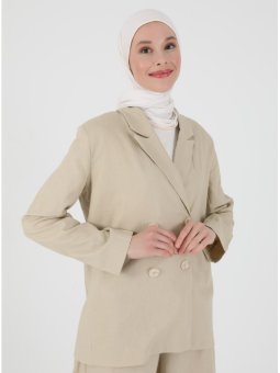 Çift Kapama Keten Bej Ceket