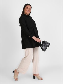 Büyük Beden Boydan Düğmeli Siyah Tunik