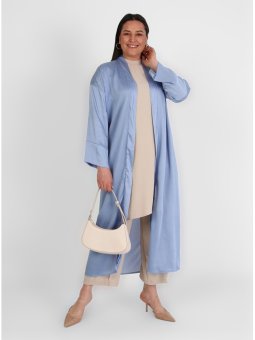 Buzul Mavi Büyük Beden Taş Detaylı Abaya Ferace