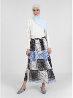 Patchwork Desenli Piliseli Şifon Siyah Etek