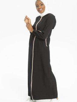 Siyah Biye Detaylı Keten Ferace