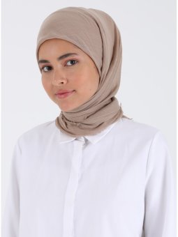 Düz Flamlı Açık Vizon Eşarp