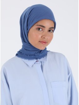 Düz Flamlı İndigo Eşarp