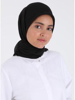 Düz Flamlı Siyah Eşarp