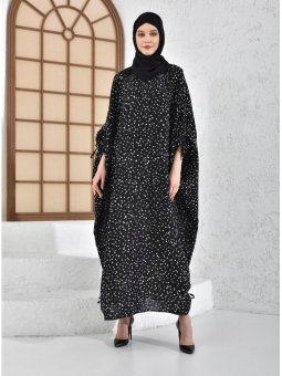 Etek Ve Kol Büzgülü Siyah Ekru Ferace