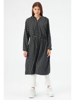 Siyah Beli Lastikli Spor Uzun Ceket