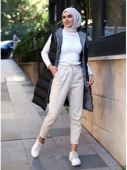 Astarlı Siyah Şişme Muzze Yelek Gri