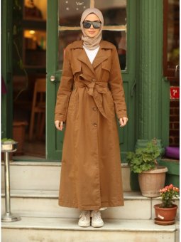 Kuşaklı Kahverengi Trençkot