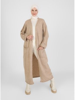 Cep Detaylı Oversize Triko Vizon Hırka