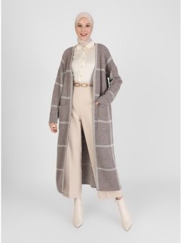 Cep Detaylı Triko Vizon Bej Hırka