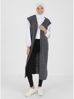 Kapüşonlu Triko Antrasit Yelek
