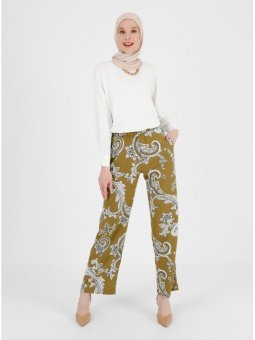 Şal Desenli Yeşil Pantolon