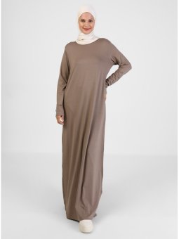 Viskon Kumaşlı Basic Koyu Vizon Elbise