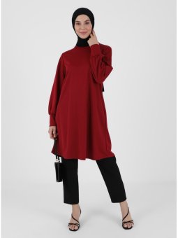 Kolu Detaylı Bordo Tunik