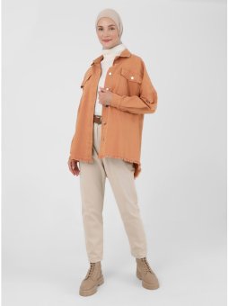 Püskül Detaylı Kot Açık Kahve Ceket
