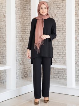 Ayda Tunik & Pantolon İkili Siyah Abiye Takım