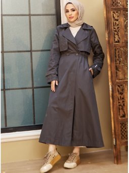 Düğme Detaylı Antrasit Trençkot