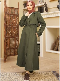 Düğme Detaylı Haki Trençkot