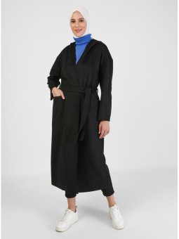 Scuba Süet Kapüşonlu Siyah Kap