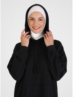 Siyah Kapüşonlu Uzun Sweatshirt