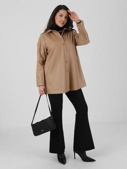 Büyük Beden Çıtçıtlı Deri Bej Ceket