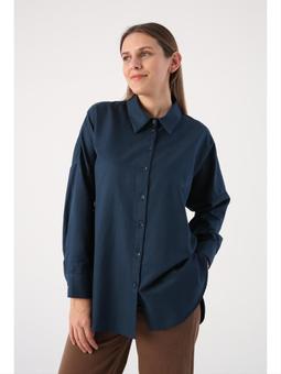 Koyu İndigo Oversize Basic Gömlek