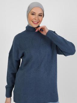 Boğazlı Yaka Triko Derin Mavi Tunik