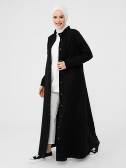 Çıtçıtlı Hakim Yaka Siyah Kap