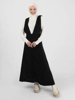 Kadife Kumaş Kalın Askılı Siyah Etek