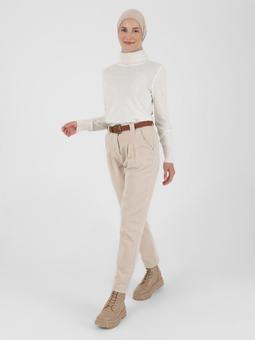 Kemerli Denim Taş Pantolon