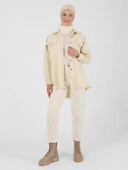 Püskül Detaylı Kot Vanilya Ceket