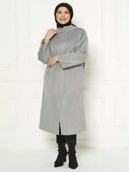 Gri Yarasa Kol Fermuarlı Kaban