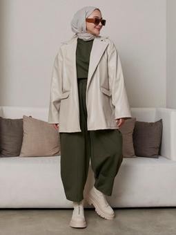 Cep Detaylı Deri Taş Ceket