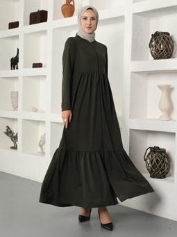 Boydan Fermuarlı Haki Ferace