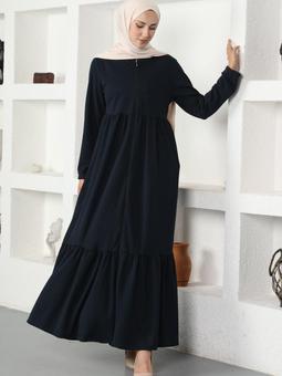 Boydan Fermuarlı Lacivert Ferace