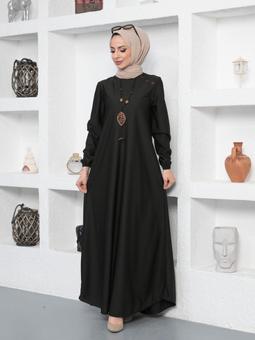 Kolyeli Bisiklet Yaka Haki Elbise