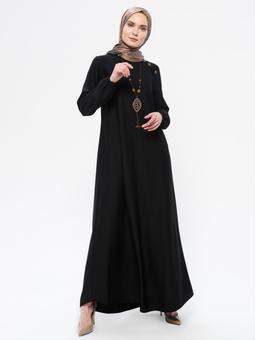 Kolyeli Bisiklet Yaka Siyah Elbise