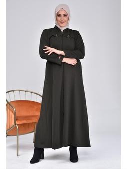 Büyük Beden Fermuarlı Kışlık Kaban Haki Pardesü